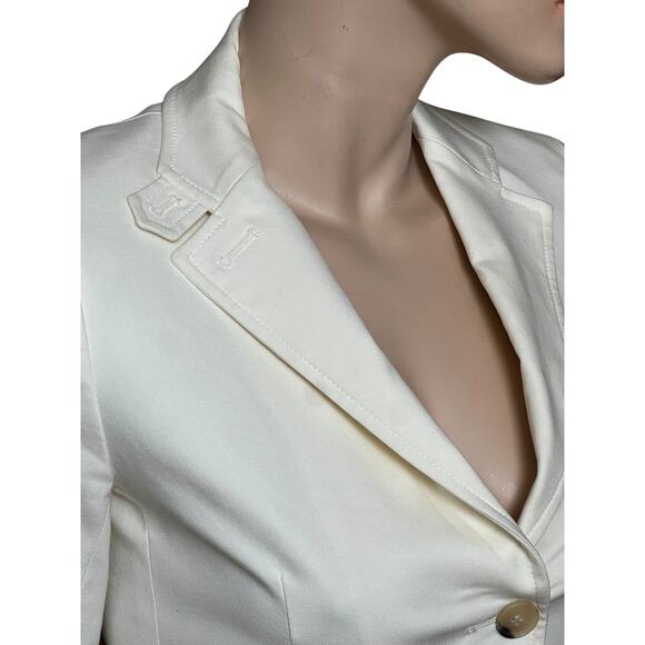Theory Ivory Two Buttons Blazer Size 2 Cotton Blend Stretchy Fabric Made in USA - Picture 4 of 9